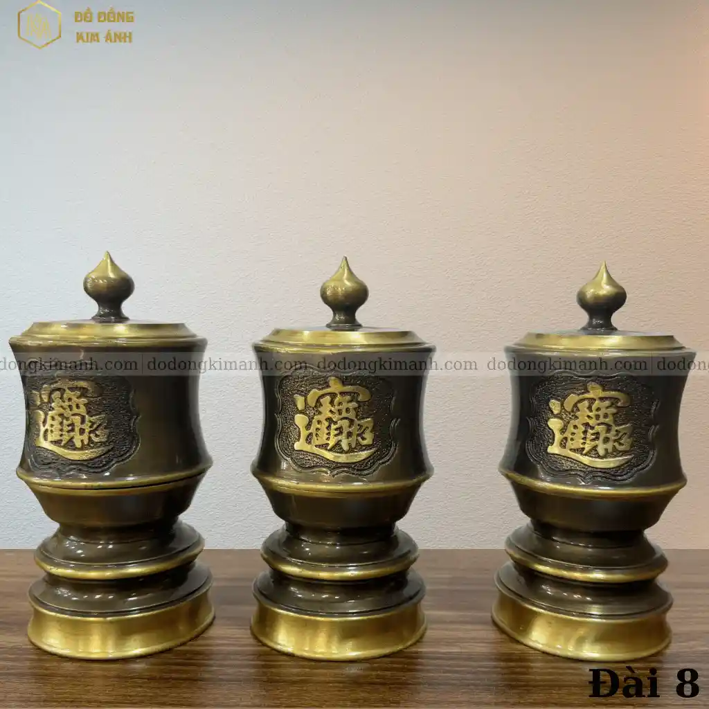 Bộ 3 đài nước bằng đồng màu hun giả cổ