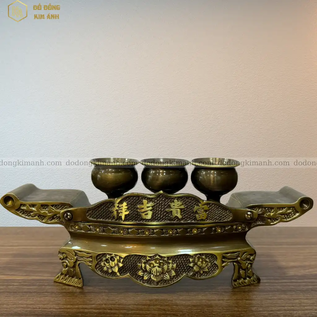 Bộ khay chén bằng đồng màu hun giả cổ
