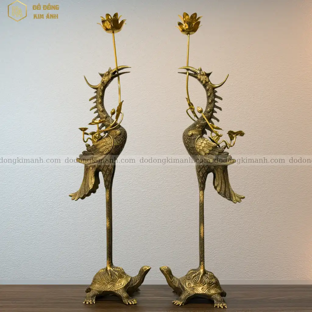 Đôi hạc thờ bằng đồng màu hun giả cổ