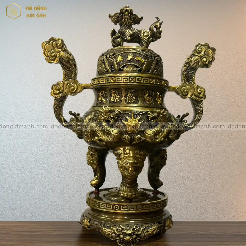 Đỉnh đồng song long chầu nguyệt 65 màu hun